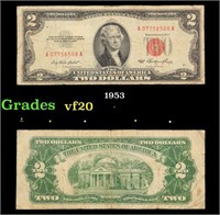 1953 $2 Red Seal United States Note Grades vf, ver