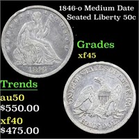 1846-o Medium Date Seated Half Dollar 50c Grades x
