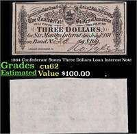 1864 Confederate States Three Dollars Loan Interes