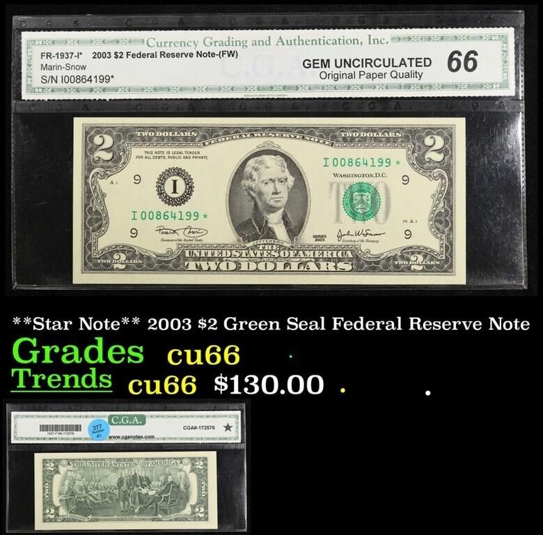 **Star Note** 2003 $2 Green Seal Federal Reserve N
