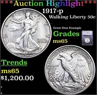 ***Auction Highlight*** 1917-p Walking Liberty Hal