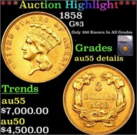 ***Auction Highlight*** 1858 Three Dollar Gold 3 G