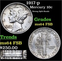 1917-p Mercury Dime 10c Grades Choice Unc FSB