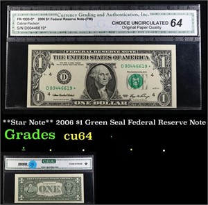 **Star Note** 2006 $1 Green Seal Federal Reserve N