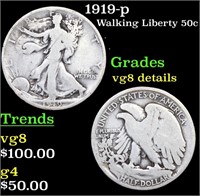1919-p Walking Liberty Half Dollar 50c Grades VG D