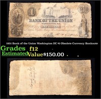 1851 Bank of the Union Washington DC $1 Obsolete C