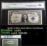 1935C $1 Blue Seal Silver Certificate Graded cu64