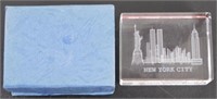 New York Glass Paperweight with Twin Towers in
