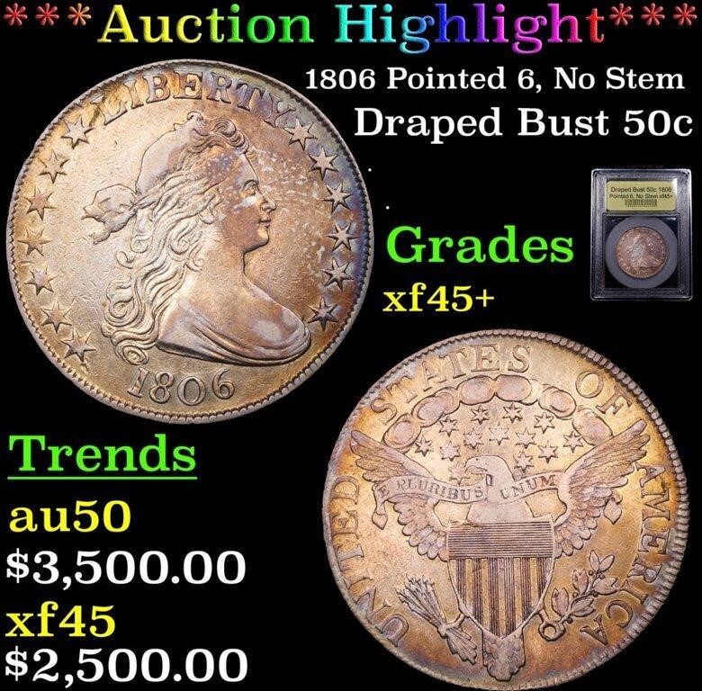 1806 Draped Bust Half Dollar Pointed 6, No Stem 50