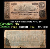 1864 $20 Confederate Note, T67 Grades vf, very fin