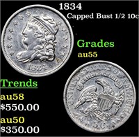 1834 Capped Bust Half Dime 1/2 10c Grades Choice A