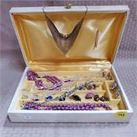 Jewelry Box w/ Vintage Costume Earings & Necklaces