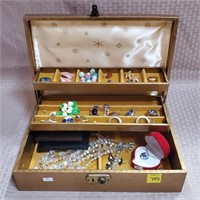 Jewelry Box w/ Vintage Costume Necklaces, Earring,