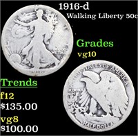 1916-d Walking Liberty Half Dollar 50c Grades vg+