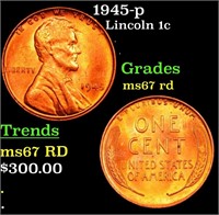 1945-p Lincoln Cent 1c Grades GEM++ Unc RD
