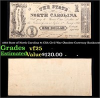 1862 State of North Carolina $1 CSA Civil War Obso