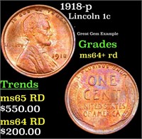 1918-p Lincoln Cent 1c Grades Choice+ Unc RD