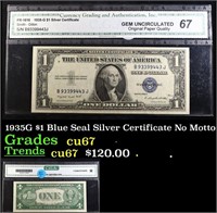 1935G $1 Blue Seal Silver Certificate Graded cu67