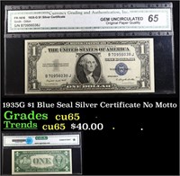 1935G $1 Blue Seal Silver Certificate Graded cu65