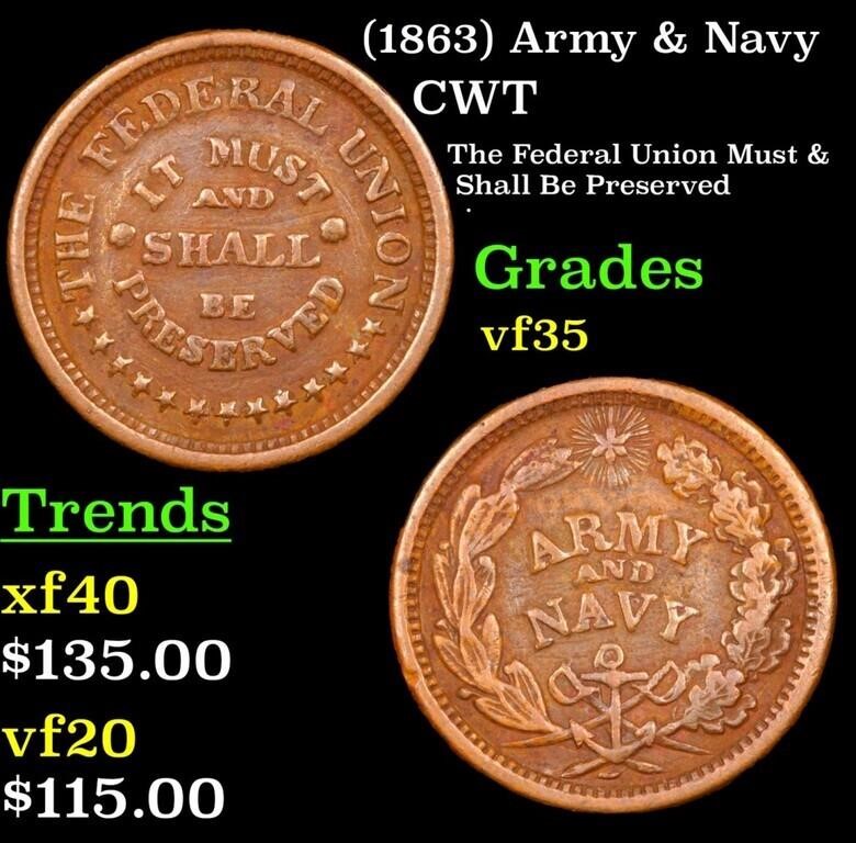 (1863) Army & Navy Civil War Token 1c Grades vf++