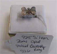 925 Silver Zuni Opal Inlaid Butterfly Ring Sz 6