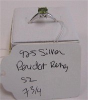 925 Silver Peridot Ring Sz 7.75
