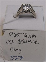 925 Silver CZ Solitaire Ring Sz 7