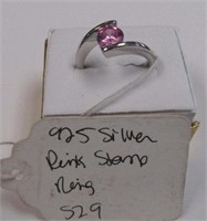 925 Silver Pink Stone Ring Sz 9
