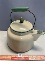 DESIRABLE ENAMEL WITH GREEN ACCENT TEAPOT