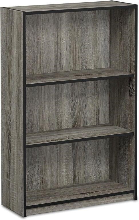 FURINNO 3-Tier Bookcase, French Oak Grey