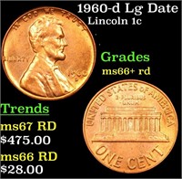 1960-d Lg Date Lincoln Cent 1c Grades GEM++ RD