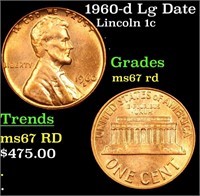 1960-d Lg Date Lincoln Cent 1c Grades GEM++ Unc RD