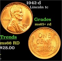 1942-d Lincoln Cent 1c Grades Gem+ Unc RD