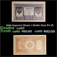 1898 Imperial Rissia 1 Ruble Note P# 1D Grades Sel