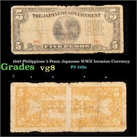 1943 Philippines 5 Pesos Japanese WWII Invasion Cu