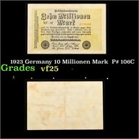 1923 Germany 10 Millionen Mark  P# 106C Grades vf+