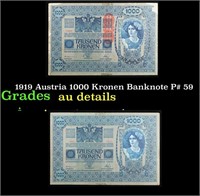 1919 Austria 1000 Kronen Banknote P# 59 Grades AU