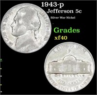 1943-p Jefferson Nickel 5c Grades xf