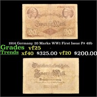 1914 Germany 20 Marks WW1 First Issue P# 48b Grade