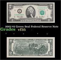 2003 $2 Green Seal Federal Reserve Note Grades vf+