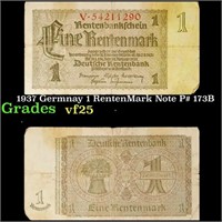 1937 Germnay 1 RentenMark Note P# 173B Grades vf+