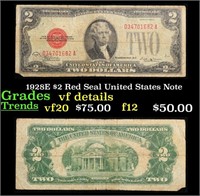 1928E $2 Red Seal United States Note Grades vf det