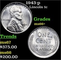 1943-p Lincoln Cent 1c Grades GEM++ Unc