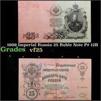 1909 Imperial Russia 25 Ruble Note P# 12B Grades v
