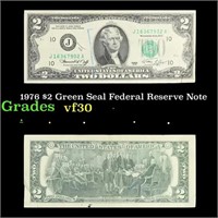 1976 $2 Green Seal Federal Reserve Note Grades vf+