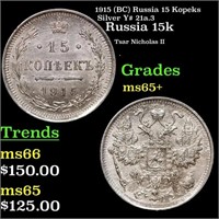 1915 (BC) Russia 15 Kopeks Silver Y# 21a.3 Grades