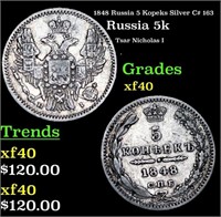 1848 Russia 5 Kopeks Silver C# 163 Grades xf