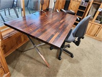 Wood top desk w/ 28" t x 60" w x 36" d & rolling..