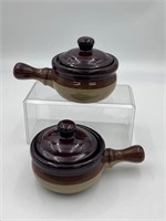 2 Vtg Brown Stoneware Pottery Soup Crocks Bowls