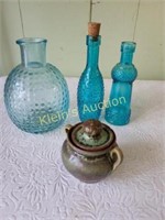 vtg glass bottles and miniature pottery lot